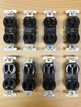 Leviton 8 Piece Brown Vintage Electrical Wall Outlet Socket | Nema 5 - 15r | Euc