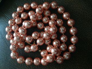 Long Joan Rivers Signed Vintage Pink Pearl Necklace Gift Christmas Pouch