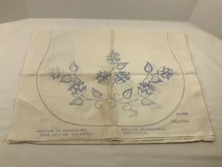 Vintage Linen Stamped For Embroidery Flowers Table Runner Dresser Scarf 53”x18”