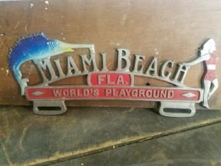 Vintage Miami Beach Fla.  Worlds Playground License Plate Topper