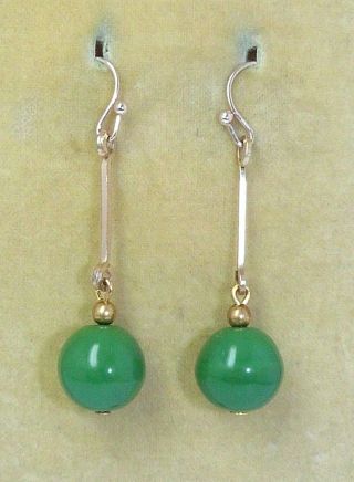 Vintage 1930s Czech Green Glass Bead Earrings To Match Art Deco Necklaces