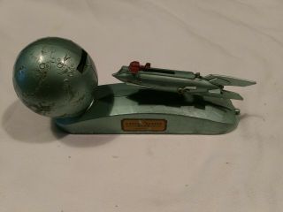 Vtg Metal Space Ship World Globe Toy Bank Omaha Savings