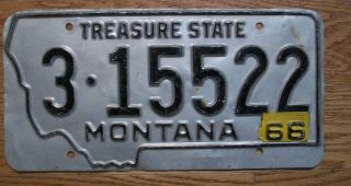 Single Montana License Plate - 1966 - 3 - 15522 - Treasure State
