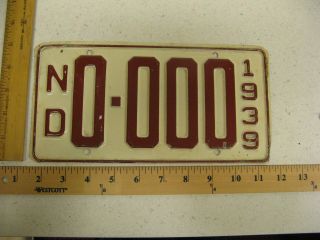 1939 39 North Dakota Nd Sample License Plate 0 - 000
