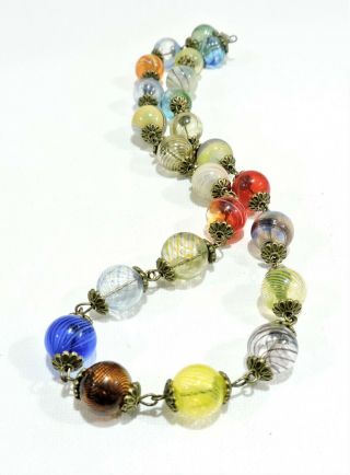 Vintage Multi Color Blown Glass Lampwork Art Glass Bead Necklace No19119