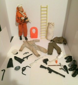 Vintage 12 Inch Painted Soft Red Head Gi Joe Figure With Outfits & Accessories