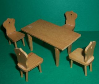 Vintage Dolls House Oakleaf Toyworks Kitchen Table And Chairs Lundby Scale