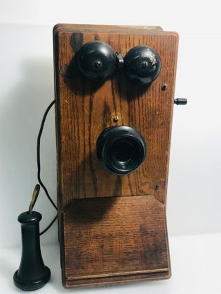 Antique Kellogg Oak Wood Case Wall Phone Crank & Bell Chicago