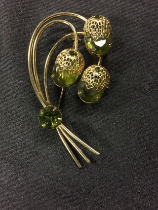 Vintage Sarah Coventry D&e Juliana Touch Of Elegance Green Rhinestone Pin Brooch