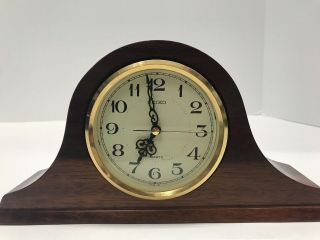Vintage Seiko Shelf Desk Alarm Clock Japan Wooden Mantle Quartz 9” Long