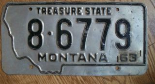 Single Montana License Plate - 1963 - 8 - 6779 - Treasure State