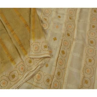Tcw Vintage Saree Pure Silk Hand Beaded Green Craft 5 Yd Fabric Premium Sari 2