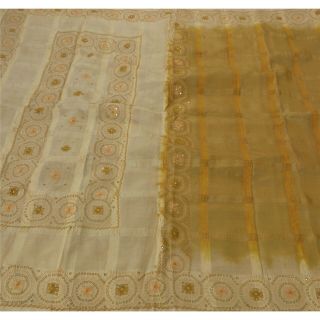 Tcw Vintage Saree Pure Silk Hand Beaded Green Craft 5 Yd Fabric Premium Sari 3