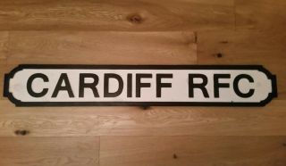 Hand Painted Solid Wood Vintage Style Street Sign.  ' CARDIFF RFC '.  RUGBY 2