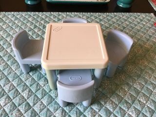 Set Of 4 Vintage Little Tikes Blue Kitchen Chairs And Table For Dollhouse