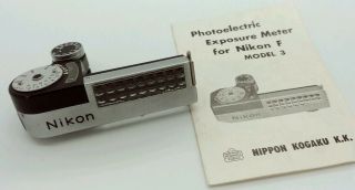 Vintage Nikon F Model 3 Photoelectric Exposure Meter W/ Instructions