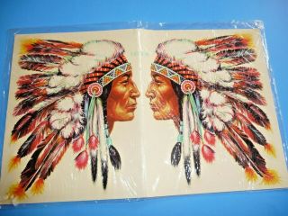 Vintage Meyercord Decal Of Indian Chief In Headdress 2 Images