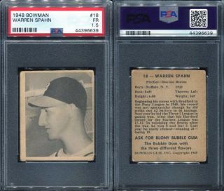 1948 Bowman 18 Warren Spahn Rookie Psa 1.  5 (6639)