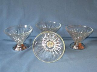 Set 4 Vintage Chrome & Clear Glass Ice Cream Bowls Dishes