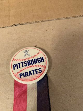 Patriotic Pittsburgh Pirates Pinback Button w/ Red White and Blue Ribbon Vintage 2