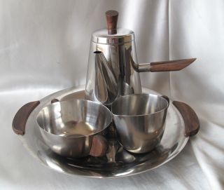 Danish Nmt Stainless Steel Vintage 4 Piece Coffee Set Includes Tray