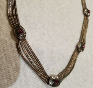 Vintage Anatoli 4 Strand Sterling Silver & 5 Garnets Necklace 31.  0g /18 " Signed