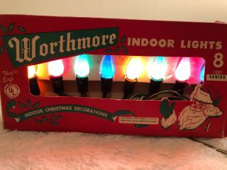 Vintage Worthmore Indoor Christmas Tree Lights Strand 8 Cone Shape Usa C - 6 C6