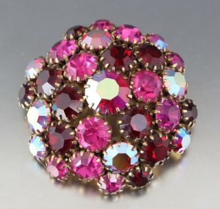Vintage 50’s Fuchsia Pink Crystal Glass Rhinestone Bead Brooch Pin