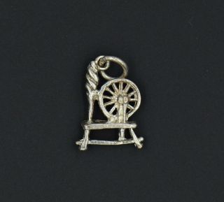 Vintage Yarn Spinner Spinning Wheel 3d 925 Sterling Silver Charm Detailed Solid