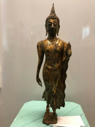 Antique Bronze Gold Gilt Standing Buddha Statue