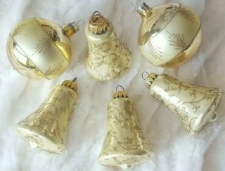 Vintage Krebs Old World Christmas Ornaments Bell Gold Glitter Lace West Germany
