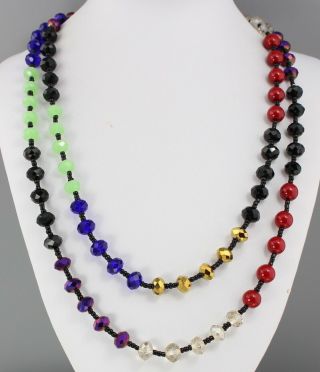 Vintage 70’s Multi Color Crystal Glass & Glass Bead Long Necklace