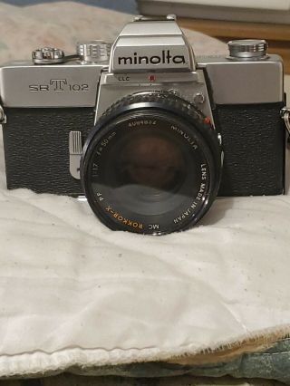 Vintage Minolta Japan Srt - 102 Film Camera 1:1.  7 50mm Lens Camera