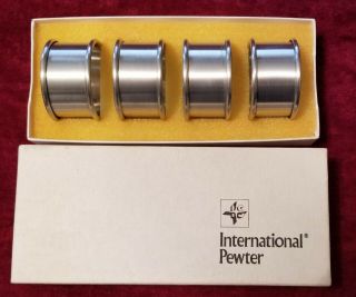 International Pewter Napkin Rings Set Of 4 Vintage Box