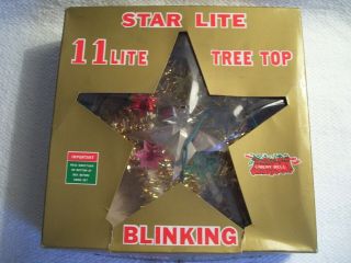 Vintage Star Lite 11 Lite Christmas Tree Top Blinking Tinsel Star Works/in Box