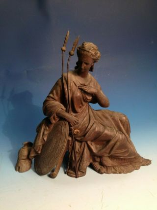 Antique Ansonia Statue Clock Figure Topper Lady Reclining Bronze Coat