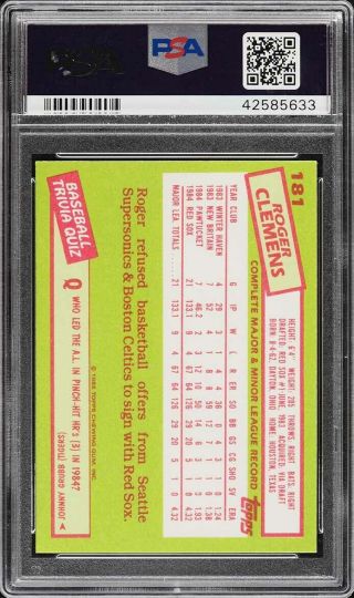 1985 Topps Tiffany Roger Clemens ROOKIE RC 181 PSA 8 NM - MT (PWCC) 2