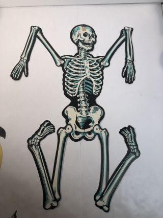 Vintage Paper Halloween Die Cut Jointed Skeleton Flat Decor Marked Beistle 32 In