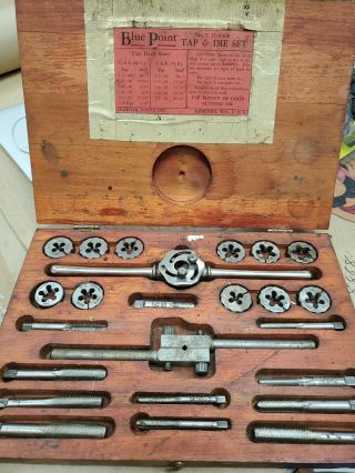Vintage Blue - Point By Snap - On Tap And Die Set T.  D.  2400 Wood Box Usa