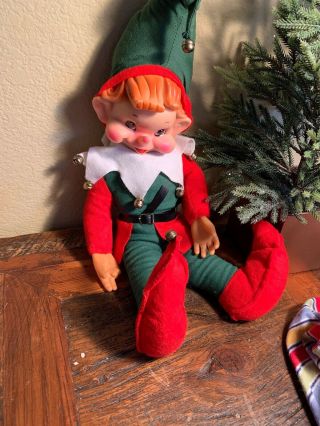 Vintage Christmas Pixie Elf 18” Large Rubber Face Hands 1960’s