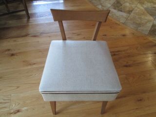 Vintage Mid - Century Sewing Chair With Lift - Up Storage Seat - 18” Seat Height