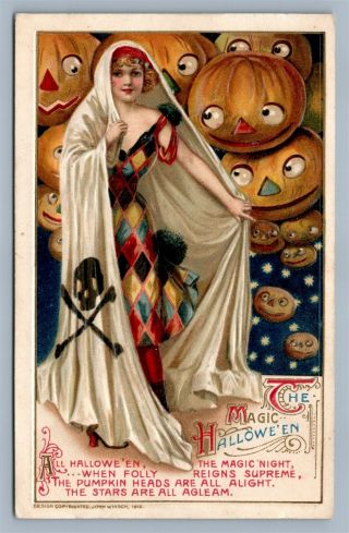Magic Halloween Antique 1912 Embossed Postcard By John Winsch