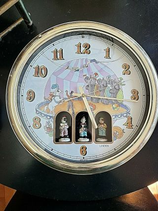 Vintage Childrens Linden Circus Clowns 12 Melody Musical Clock 13 "