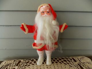 Vintage Santa Claus Figurine Doll Plastic Face Boots Felt Suit Japan 9 3/4 " Tall