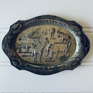 Vintage Chicagos Brookfield Zoo Souvenir Metal Tray Made In Occupied Japan