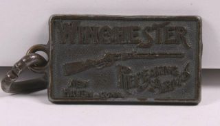 Vintage Winchester Firearms Repeating Arms Haven Metal Keychain Ring Fob Tag