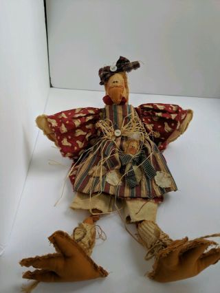 Handmade Primative Folk Art Chicken Doll With Chick Vintage