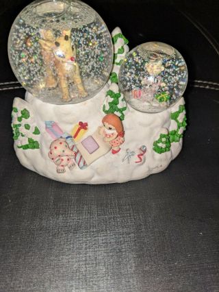 Vintage Enesco Rudolph The Red Nosed Reindeer Musical Water Snow Globe 2000 Euc