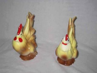 Wonderful Vintage 6 1/2 " X 6 " Ceramic Chickens Hen Rooster Yellow Brown