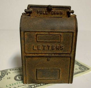 Vintage Cast Iron Still Coin Bank Us Post Office Letter Mail Box Toy